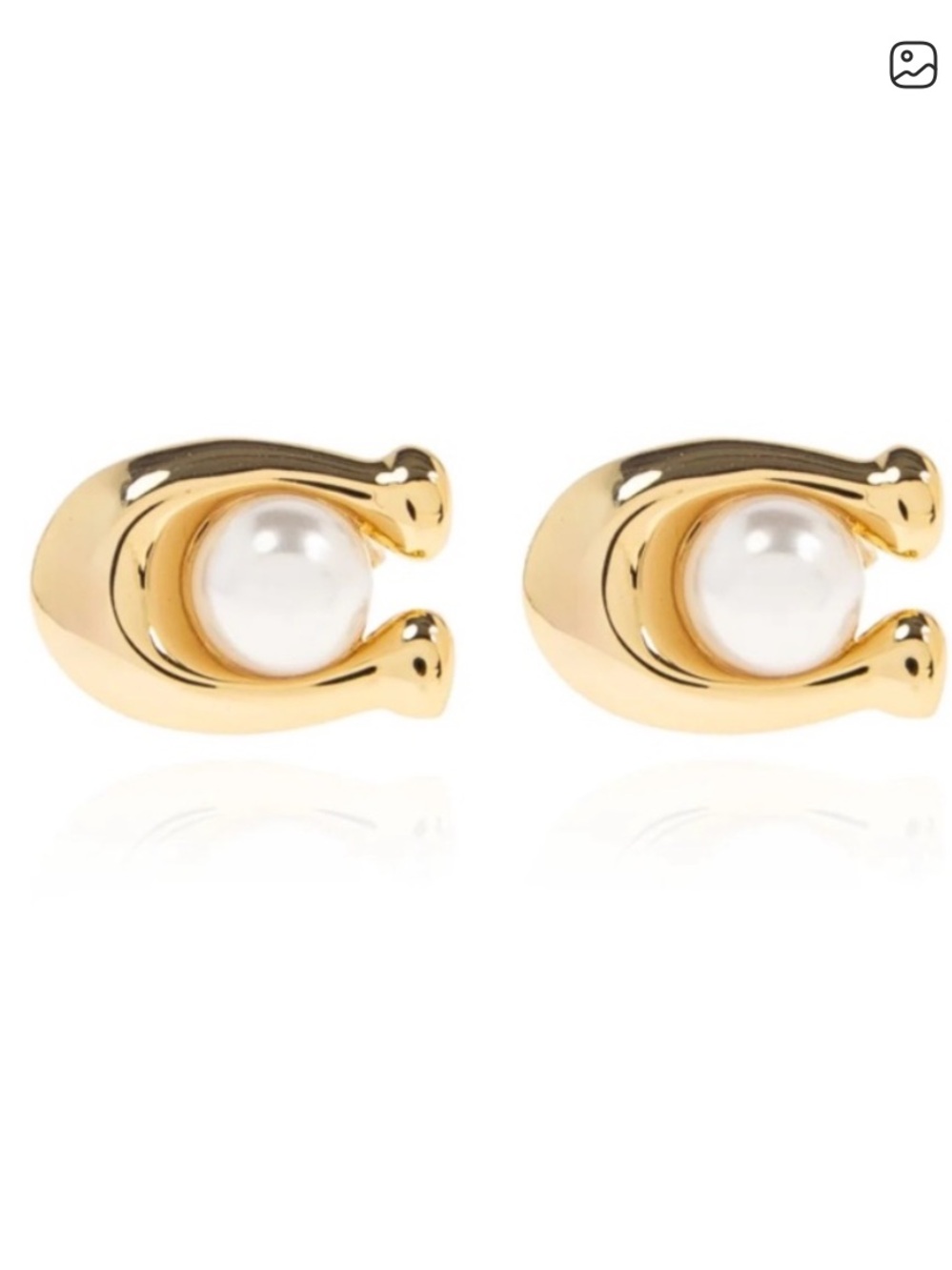 Coach Gold-Tone Pearl C-Shape Stud Earrings